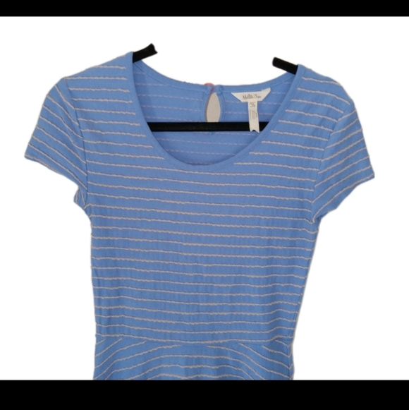 Matilda Jane Exploration Blue Beige Textured Striped Dress XS - Picture 13 of 13